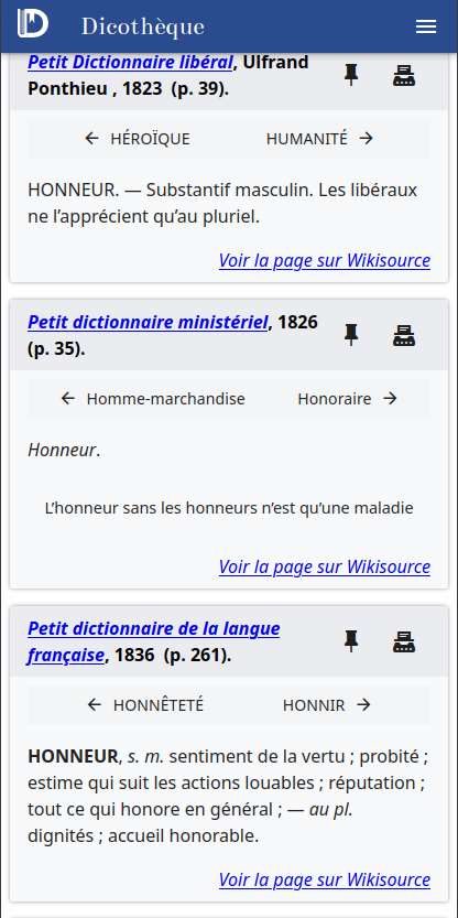 Capture d'écran de l'interface mobile de la Dicothèque.